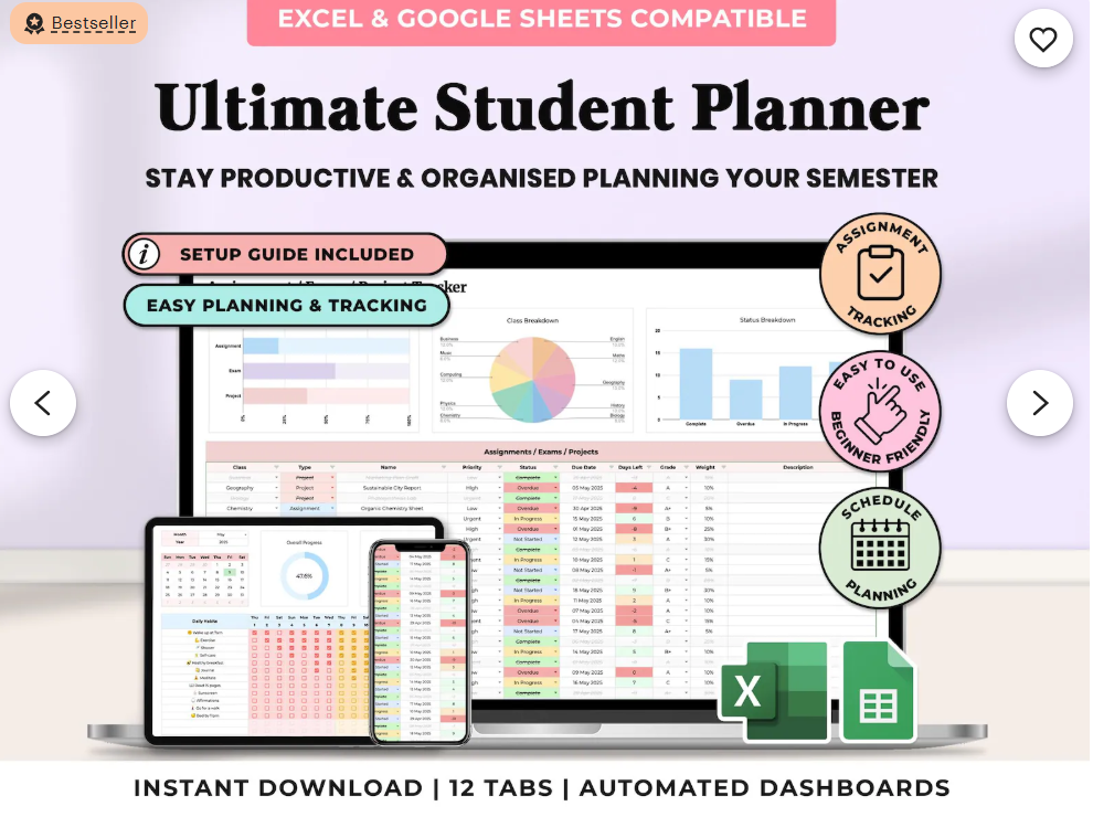 Studentenplaner für Excel und Google Sheets