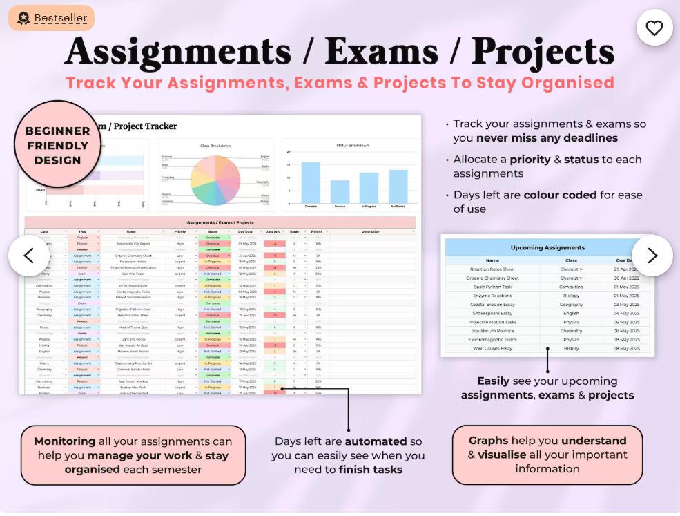 Studentenplaner für Excel und Google Sheets